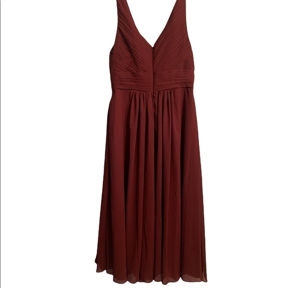 Babaroni Camille V-neck Full Length Chiffon Dress with Pleated Bodice Cabernet - Picture 3 of 6